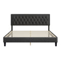 King Size Panel Bed Frame With Adjustable Button Tufted Headboard For Bedroom Linen Upholstered Wood Slat Support Easy Assembly,Dark Grey Dark Grey Wood