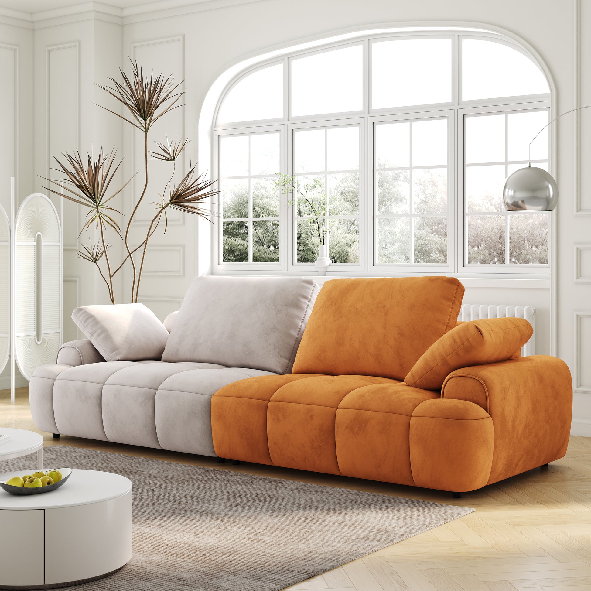 86.6 Large Size Two Seat Sofa,Modern Upholstered,Gray Paired With Yellow Suede Fabric Increase In Sitting Height Gray Yellow Velvet Wood Primary Living Space Soft Modern Eucalyptus Polyurethane Foam Eucalyptus 3 Seat