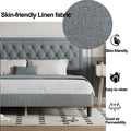 King Size Panel Bed Frame With Adjustable Button Tufted Headboard For Bedroom Linen Upholstered Wood Slat Support Easy Assembly,Light Grey Light Gray Wood