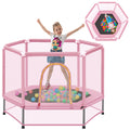 55'' Toddlers Trampoline With Safety Enclosure Net And Balls, Indoor Outdoor Mini Trampoline For Kids Pink Metal