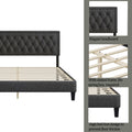 King Size Panel Bed Frame With Adjustable Button Tufted Headboard For Bedroom Linen Upholstered Wood Slat Support Easy Assembly,Dark Grey Dark Grey Wood