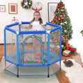 55'' Toddlers Trampoline With Safety Enclosure Net And Balls, Indoor Outdoor Mini Trampoline For Kids Blue Metal