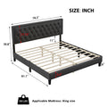 King Size Panel Bed Frame With Adjustable Button Tufted Headboard For Bedroom Linen Upholstered Wood Slat Support Easy Assembly,Dark Grey Dark Grey Wood