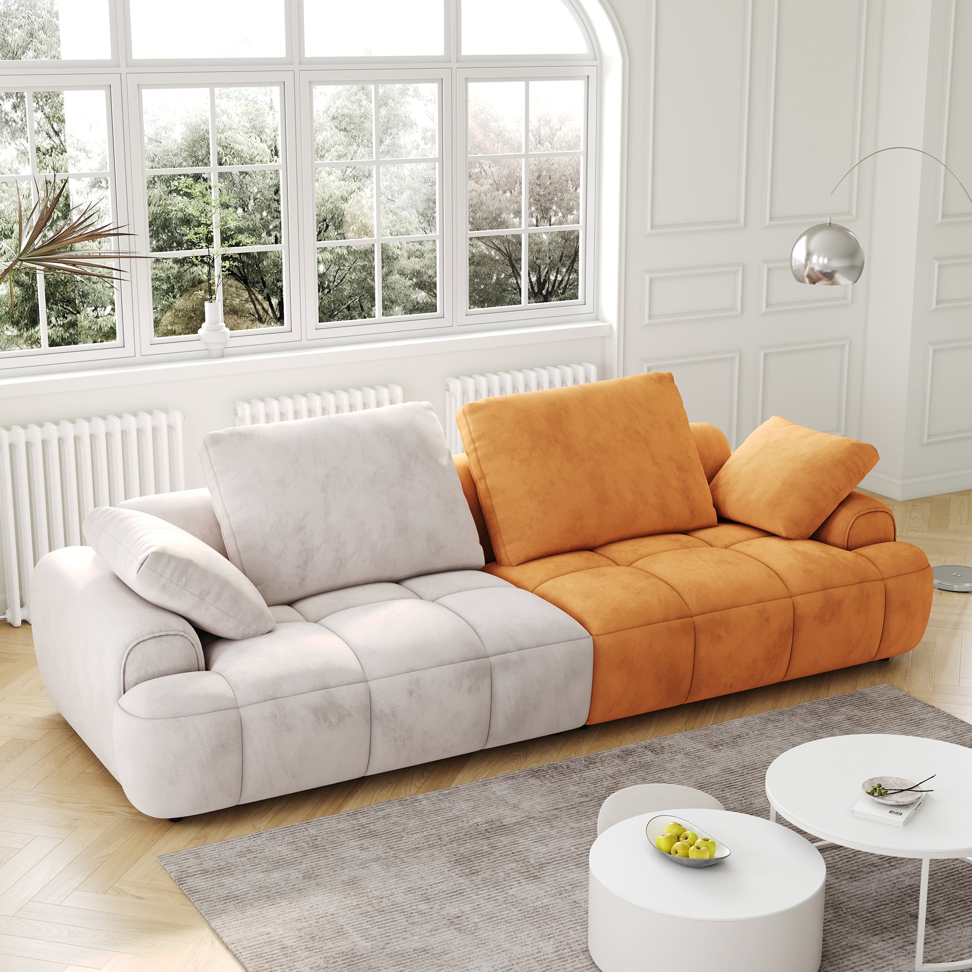 86.6 Large Size Two Seat Sofa,Modern Upholstered,Gray Paired With Yellow Suede Fabric Increase In Sitting Height Gray Yellow Velvet Wood Primary Living Space Soft Modern Eucalyptus Polyurethane Foam Eucalyptus 3 Seat