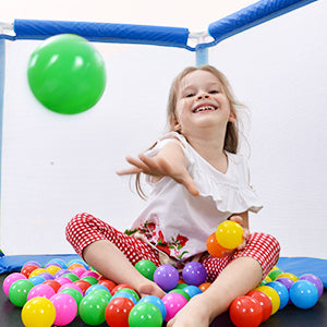 55'' Toddlers Trampoline With Safety Enclosure Net And Balls, Indoor Outdoor Mini Trampoline For Kids Blue Metal