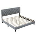 King Size Panel Bed Frame With Adjustable Button Tufted Headboard For Bedroom Linen Upholstered Wood Slat Support Easy Assembly,Light Grey Light Gray Wood