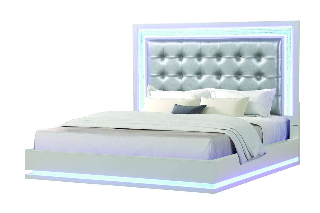 Passion Queen 5 Pc Led Bedroom Set Made With Wood In Milky White Box Spring Not Required Queen White Wood 5 Piece Set Bedroom Bed Included,Chest Included,Dresser Included,Mirror Included,Nightstand Included Contemporary,Modern Solid Wood Mdf Built In