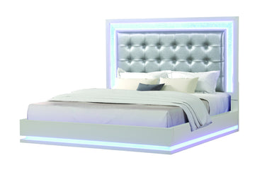 Passion Led King Bed Made With Wood In Milky White Box Spring Not Required King White Wood Bedroom Contemporary,Modern Upholstered Velvet Wood