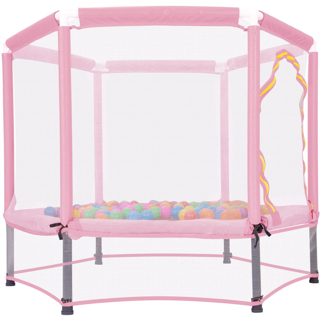 55'' Toddlers Trampoline With Safety Enclosure Net And Balls, Indoor Outdoor Mini Trampoline For Kids Pink Metal