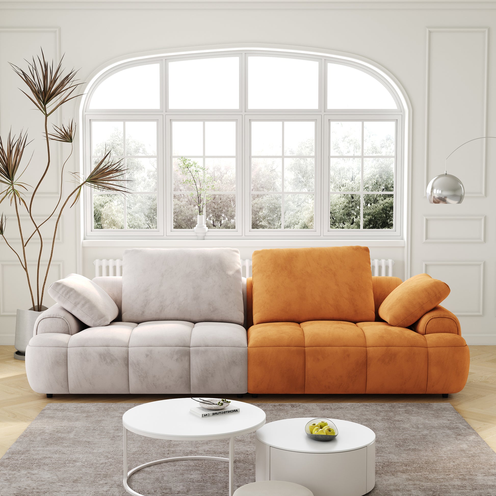 86.6 Large Size Two Seat Sofa,Modern Upholstered,Gray Paired With Yellow Suede Fabric Increase In Sitting Height Gray Yellow Velvet Wood Primary Living Space Soft Modern Eucalyptus Polyurethane Foam Eucalyptus 3 Seat