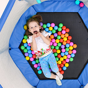 55'' Toddlers Trampoline With Safety Enclosure Net And Balls, Indoor Outdoor Mini Trampoline For Kids Blue Metal