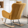 35.5 Inch Rocking Chair With Pocket, Soft Teddy Fabric Rocking Chair For Nursery, Comfy Wingback Glider Rocker With Safe Solid Wood Base For Living Room Bedroom Balcony Turmeric Yellow Casual Foam Teddy