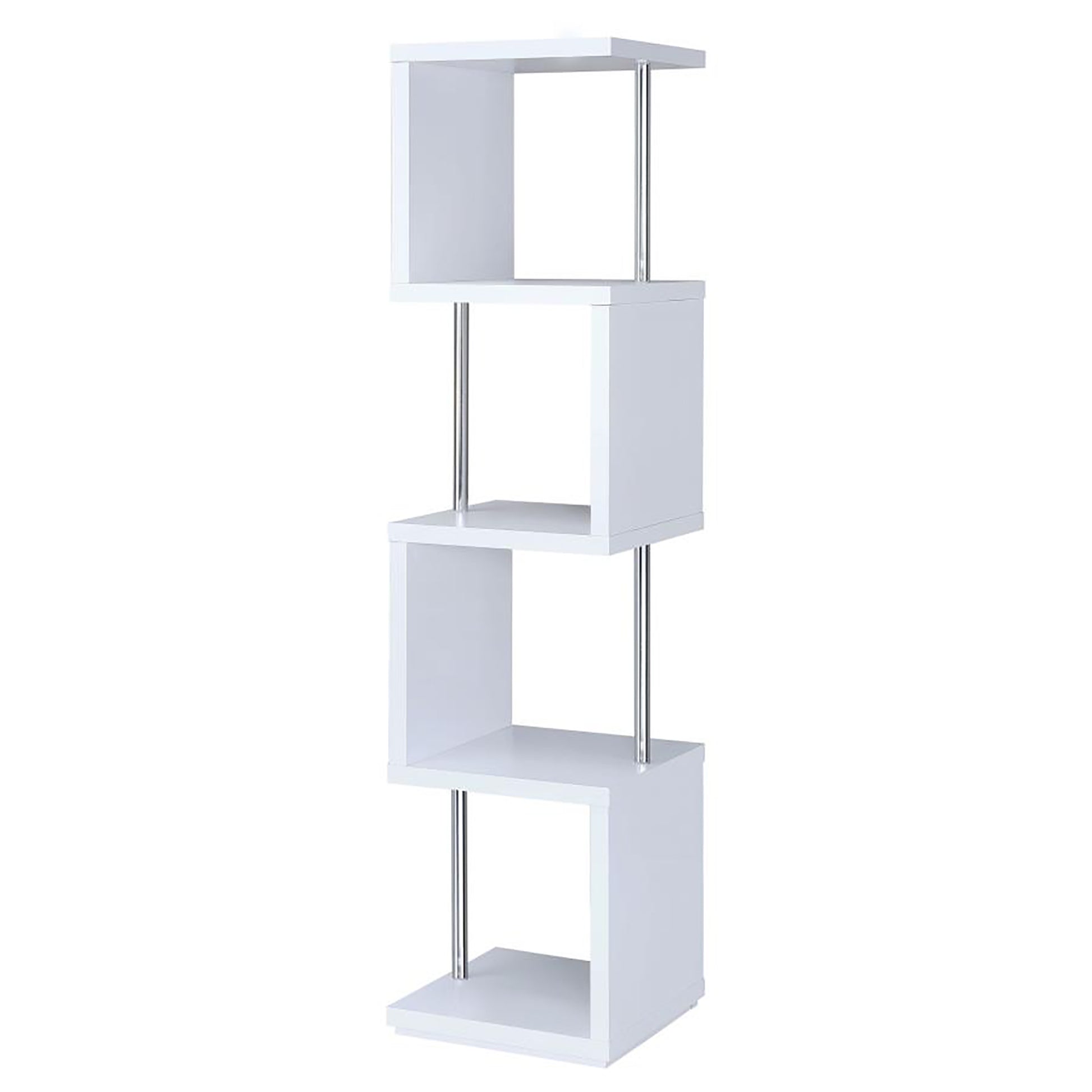 White And Chrome 4 Tier Bookcase 4 White White Geometric Vertical Office Open Back Wood Contemporary,Modern Wood Metal