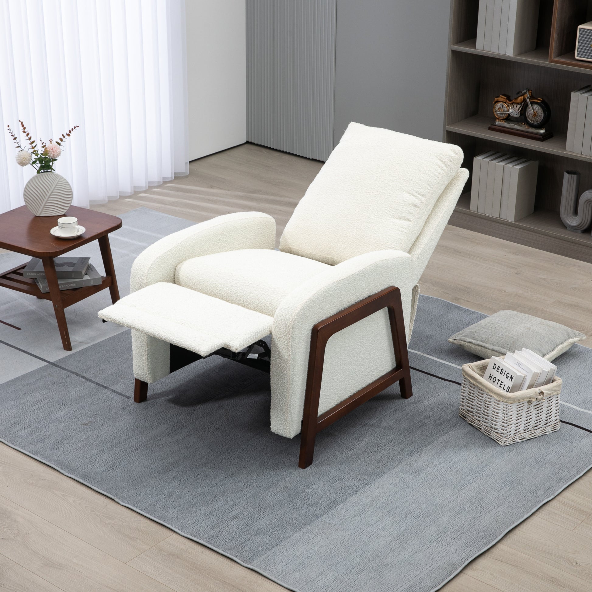 Coolmore Recliner Chair Adjustable Home Theater Single Fabric Recliner Sofa Furniture With Thick Seat Cushion And Backrest Modern Living Room Recliners Beige Boucle