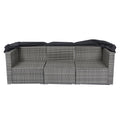 7 Piece Patio Furniture Set W Retractable Canopy Wicker Rattan Sectional Sofa Set Patio Furniture With Washable Cushions For Lawn, Garden, Backyard, Poolside Grey Wicker Black Cushion Yes Complete Patio Set Black Grey Rust Resistant Frame Mildew