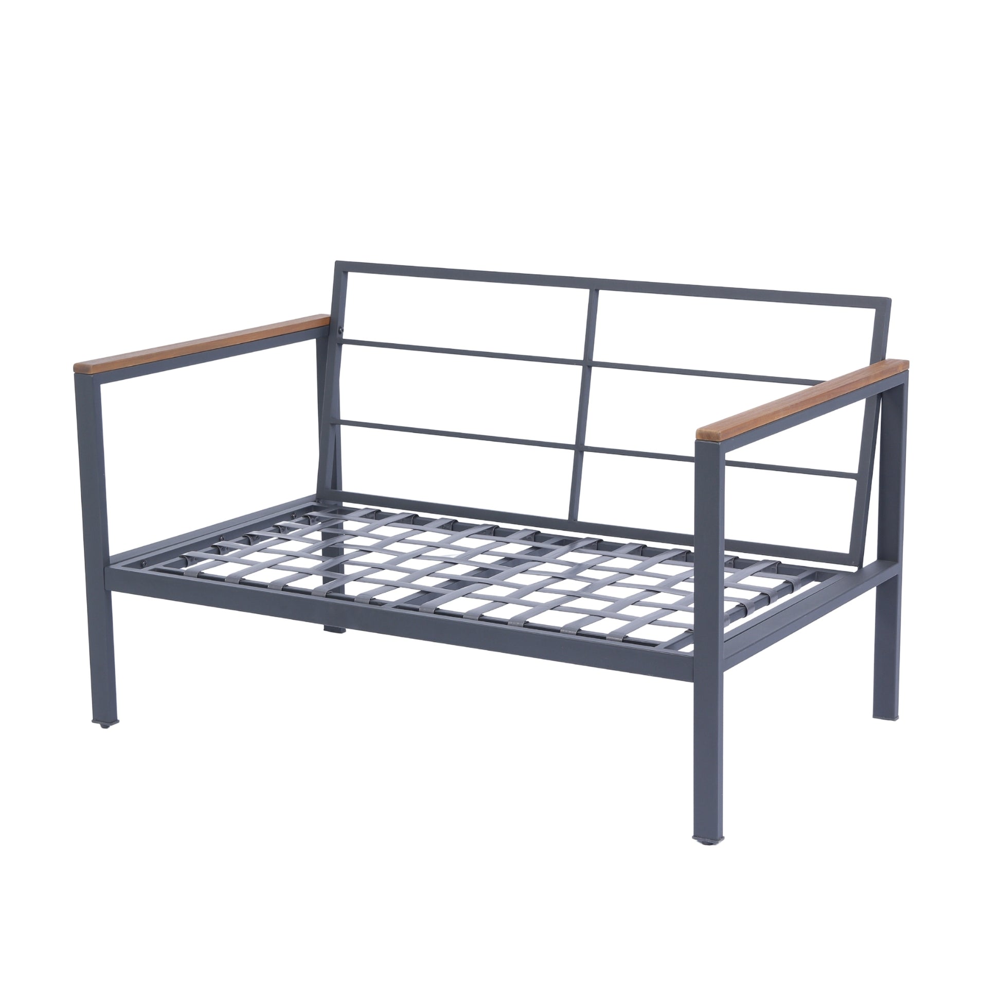 4 Piece Outdoor Sofa Set With Acacia Wood Top, Padded Patio Conversation Table Chair Set W Coffee Table For Garden, Backyard, Poolside Dark Grey Cushion Yes Complete Patio Set Dark Grey Rust Resistant Frame Mildew Resistant Cushion Garden & Outdoor