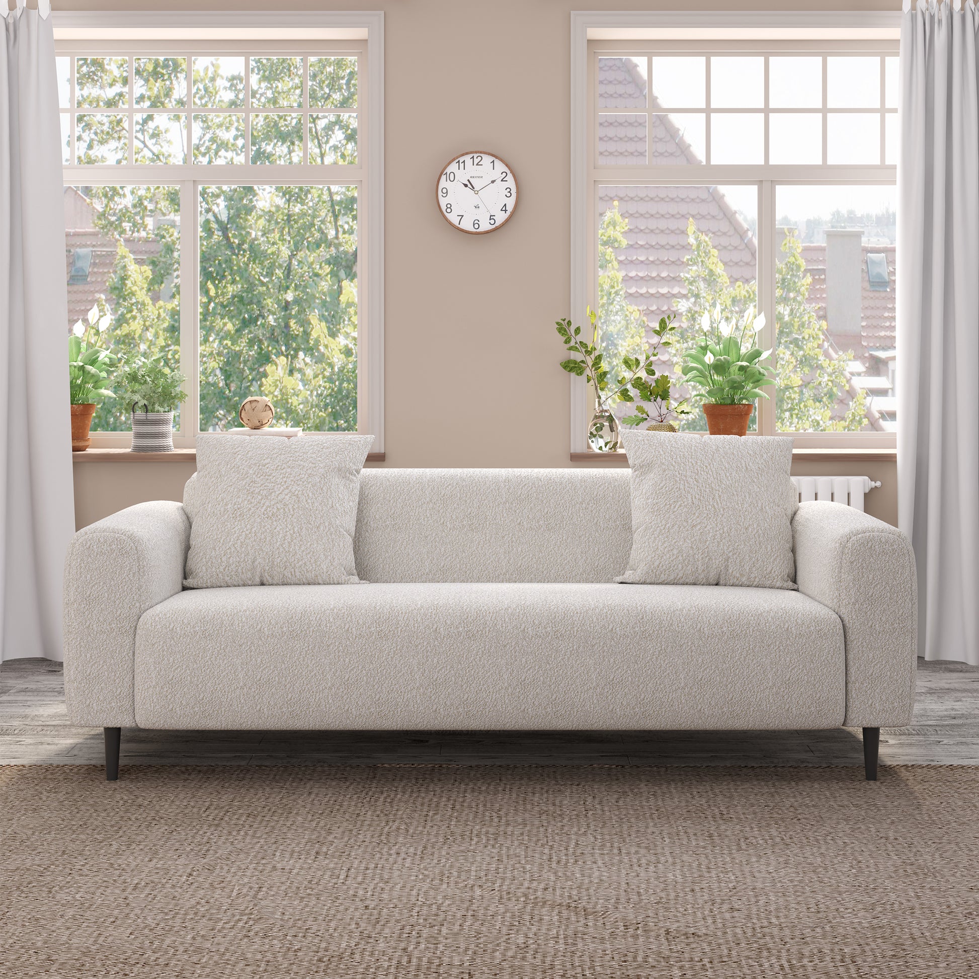 77.2 Large Size Two Seat Sofa,Modern Upholstered,White Mohair Granular Velvet White Velvet Primary Living Space Soft Modern Eucalyptus Polyurethane Foam Eucalyptus 2 Seat