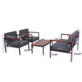 4 Piece Outdoor Sofa Set With Acacia Wood Top, Padded Patio Conversation Table Chair Set W Coffee Table For Garden, Backyard, Poolside Dark Grey Cushion Yes Complete Patio Set Dark Grey Rust Resistant Frame Mildew Resistant Cushion Garden & Outdoor