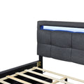 Full Size Upholstered Platform Bed With Led Frame And 4 Drawers, Linen Fabric, Gray Gray Linen
