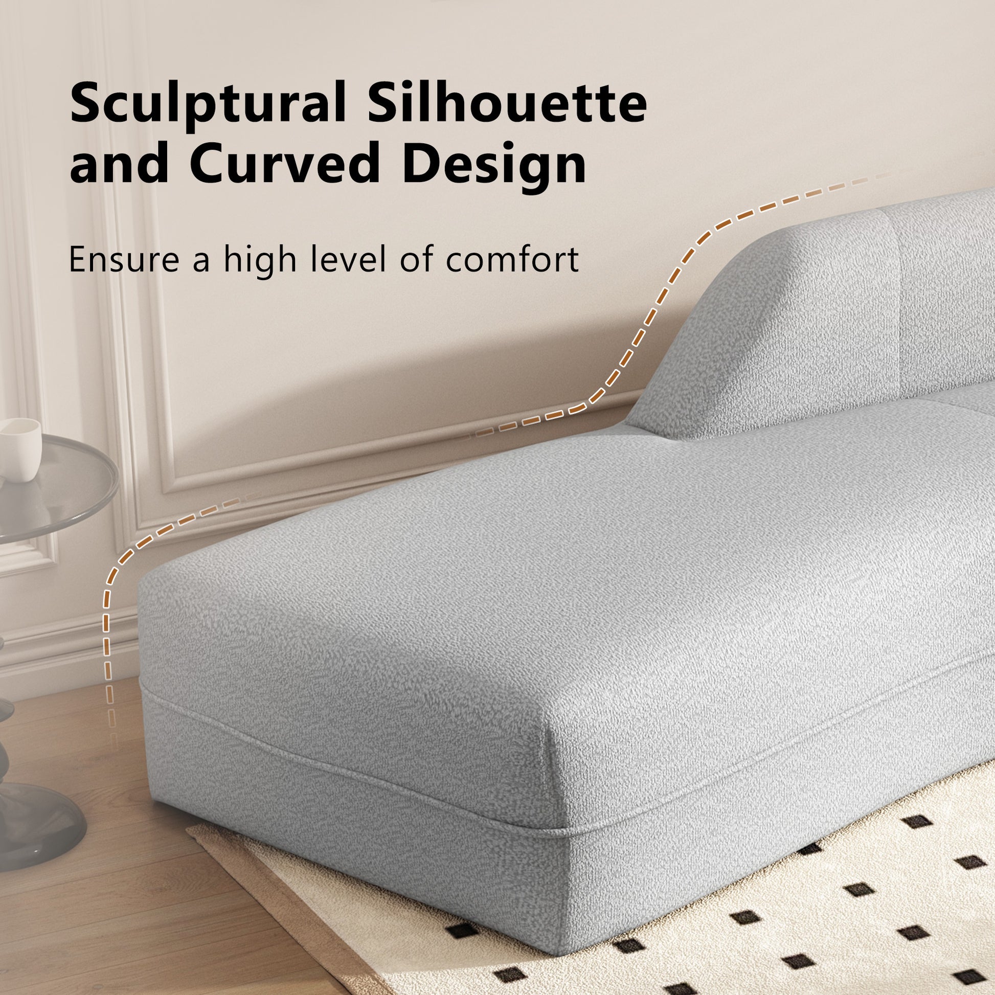 109.4" Curved Chaise Lounge Modern Indoor Sofa Couch For Living Room, Grey Old Sku:Wf313109Aae Grey Boucle 2 Seat