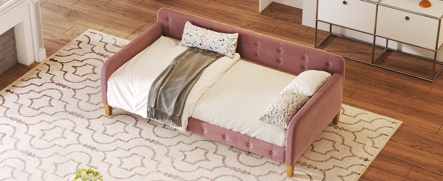 Twin Size Upholstered Daybed With 4 Support Legs, Pink Twin Pink Upholstered