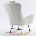 35.5 Inch Rocking Chair With Pocket, Soft Teddy Fabric Rocking Chair For Nursery, Comfy Wingback Glider Rocker With Safe Solid Wood Base For Living Room Bedroom Balcony White White Casual Foam Teddy