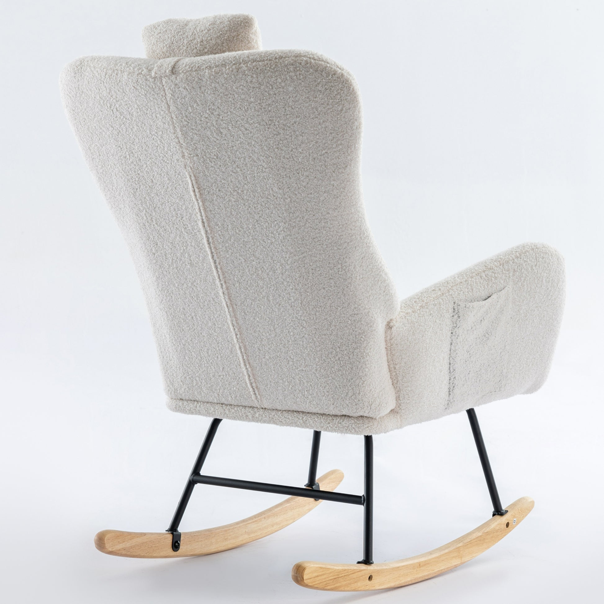 35.5 Inch Rocking Chair With Pocket, Soft Teddy Fabric Rocking Chair For Nursery, Comfy Wingback Glider Rocker With Safe Solid Wood Base For Living Room Bedroom Balcony White White Casual Foam Teddy