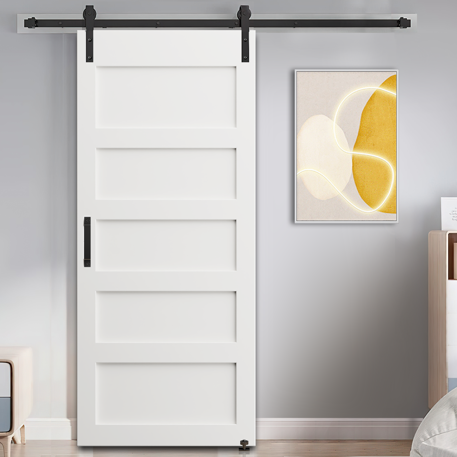 28" X 84" Five Grid Real Primed Door Slab, Diy Panel Door, Modern Interior Barn Door, Water Proof, Anti Deformation, Pre Drilled Ready To Assemble, Suitable For Pre Hung Door And Barn Door White Mdf