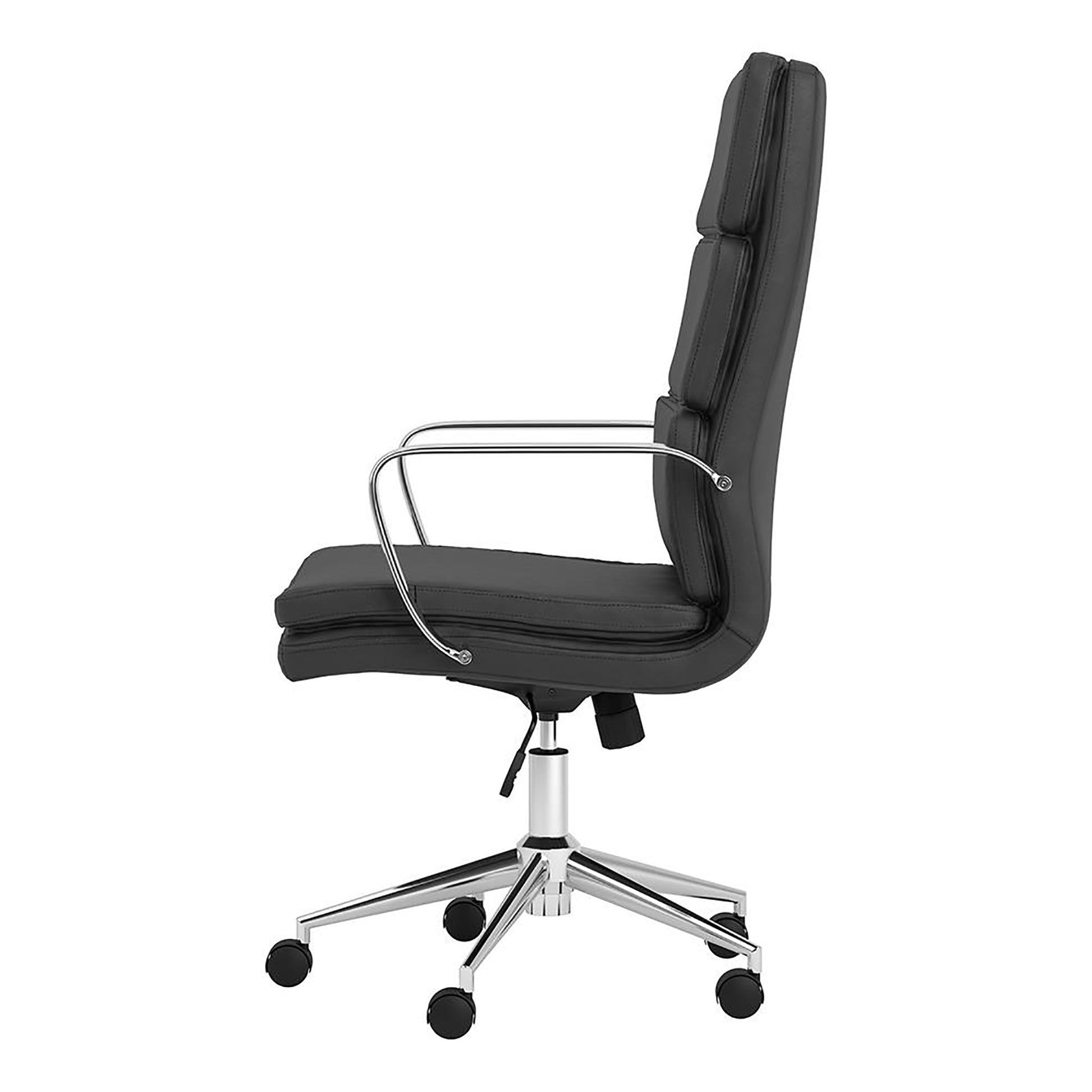 Black And Chrome Upholstered Office Chair With Casters Solid Black Office Foam Spot Clean Contemporary,Modern Office Chairs Solid Back Foam Casters Faux Leather