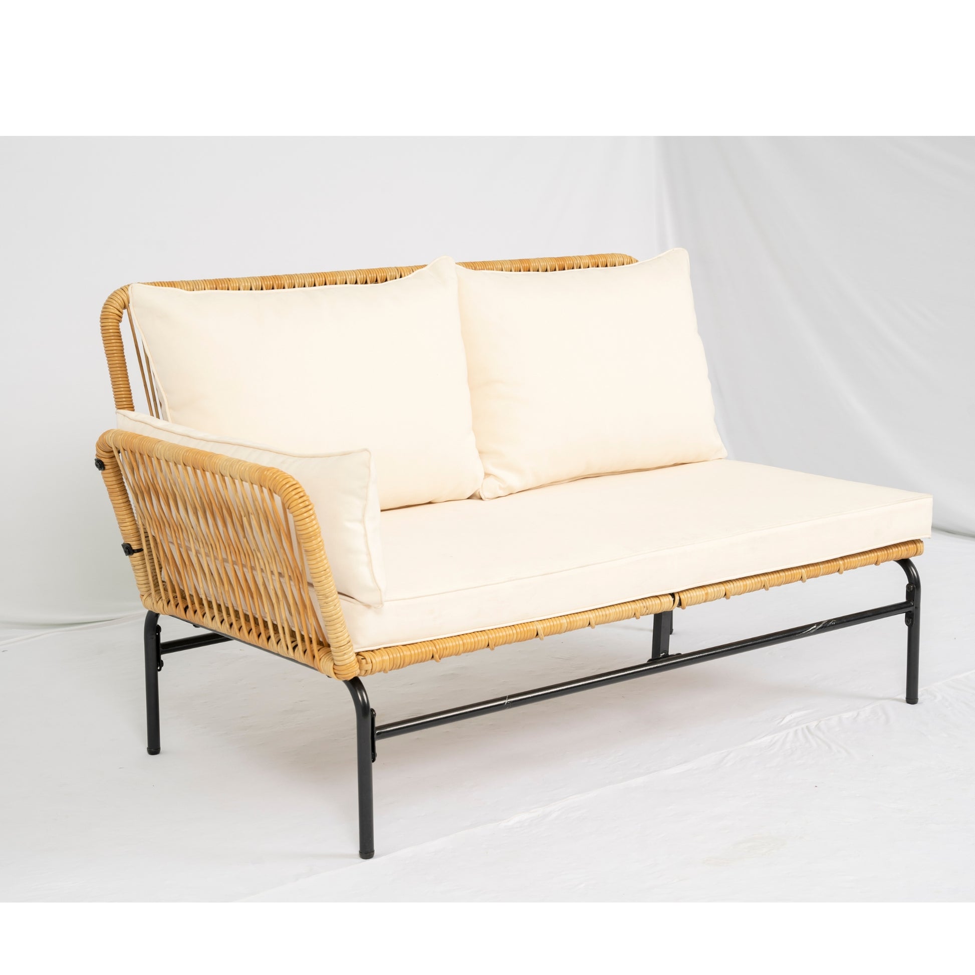 3 Pieces Outdoor Patio Wicker Furniture Sets Table And Chairs With 3.15 Inches Thick Cushion Outdoor Sofa Set Natural Yellow Wicker Creme Cushion Yes Complete Patio Set Light Yellow Rust Resistant Frame Mildew Resistant Cushion Garden & Outdoor Modern