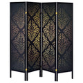 Black 4 Panel Folding Screen Black Traditional Wood