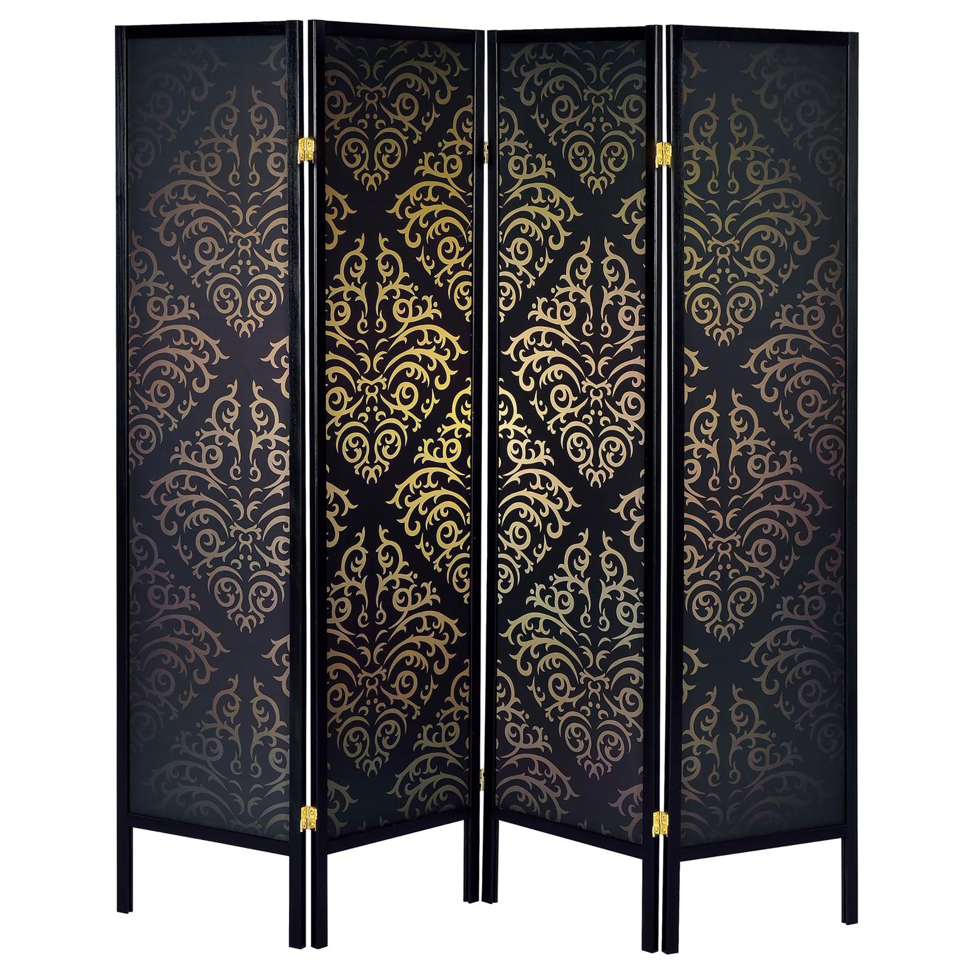 Black 4 Panel Folding Screen Black Traditional Wood