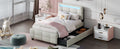 Twin Size Upholstered Platform Bed With Led Frame And 2 Drawers, Linen Fabric, Beige Beige Linen