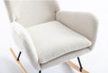 35.5 Inch Rocking Chair With Pocket, Soft Teddy Fabric Rocking Chair For Nursery, Comfy Wingback Glider Rocker With Safe Solid Wood Base For Living Room Bedroom Balcony White White Casual Foam Teddy