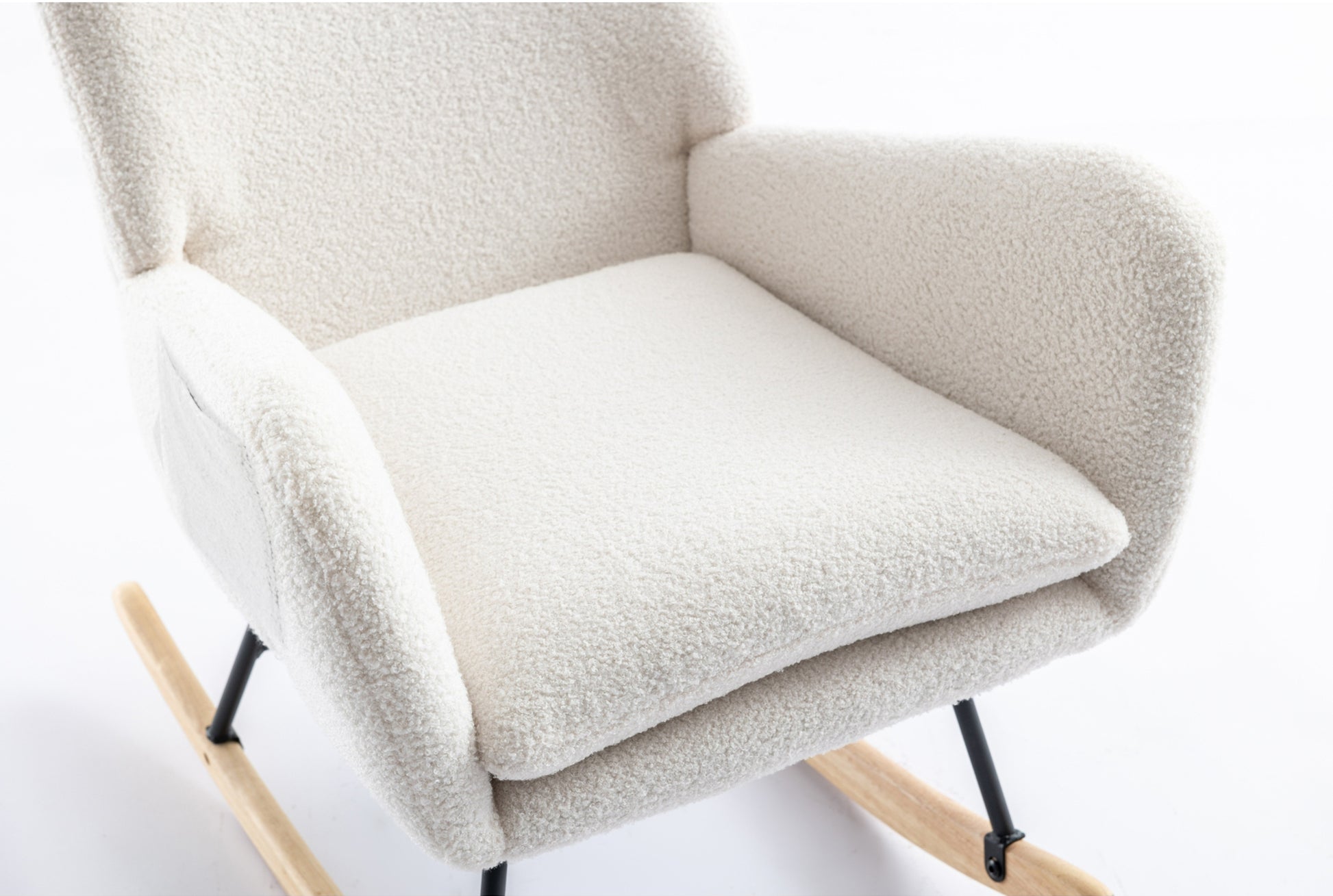 35.5 Inch Rocking Chair With Pocket, Soft Teddy Fabric Rocking Chair For Nursery, Comfy Wingback Glider Rocker With Safe Solid Wood Base For Living Room Bedroom Balcony White White Casual Foam Teddy
