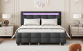 Queen Size Upholstered Platform Bed With Led Frame, With Twin Xl Size Trundle And 2 Drawers, Linen Fabric, Gray Gray Linen