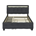 Queen Size Upholstered Platform Bed With Led Frame, With Twin Xl Size Trundle And 2 Drawers, Linen Fabric, Gray Gray Linen