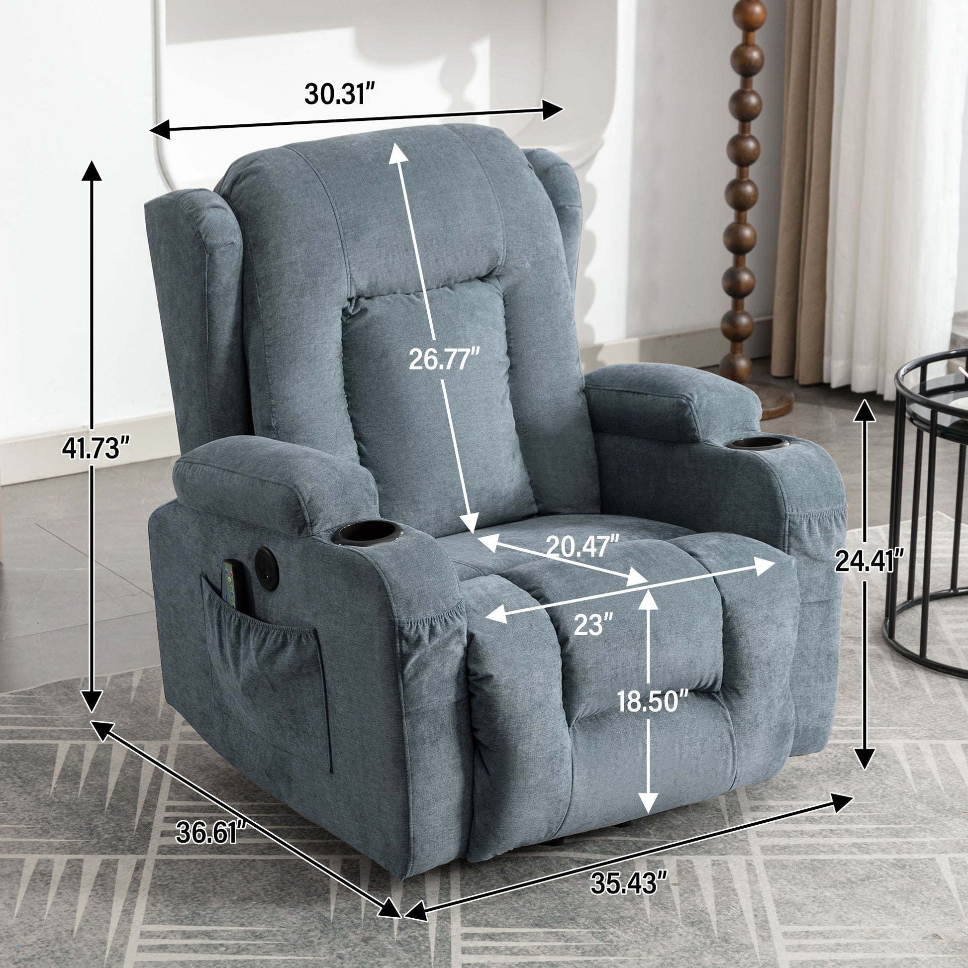 Power Lift Recliner Chair Recliners For Elderly With Heat And Massage Recliner Chair For Living Room With Infinite Position And Side Pocket,Usb Charge Port Blue Blue Power Push Button Soft Heavy Duty Cotton Wood Metal