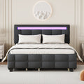Queen Size Upholstered Platform Bed With Led Frame, With Twin Xl Size Trundle And 2 Drawers, Linen Fabric, Gray Gray Linen