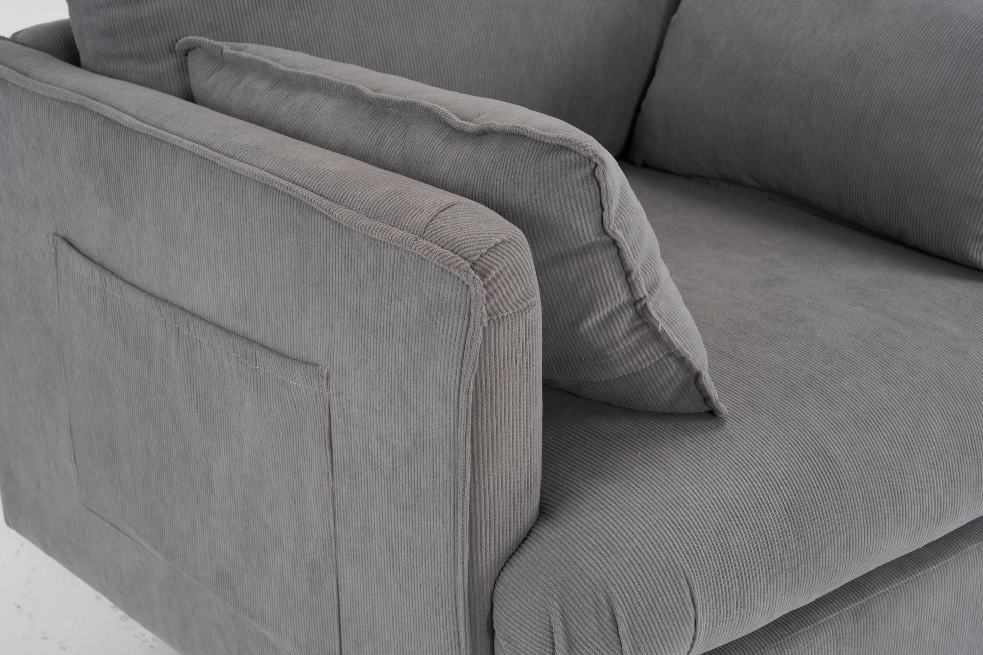 29.5 "W Modern Fabric Decorative Chair Armchair Upholstered Reading Chair Single Sofa Casual Club Chair With Solid Wooden Feet And 2 Pillow, For Living Room, Bedroom, Bed Room, Office, Corduroy Fabric Grey Foam Corduroy