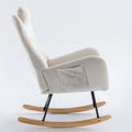 35.5 Inch Rocking Chair With Pocket, Soft Teddy Fabric Rocking Chair For Nursery, Comfy Wingback Glider Rocker With Safe Solid Wood Base For Living Room Bedroom Balcony White White Casual Foam Teddy