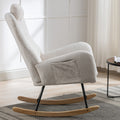 35.5 Inch Rocking Chair With Pocket, Soft Teddy Fabric Rocking Chair For Nursery, Comfy Wingback Glider Rocker With Safe Solid Wood Base For Living Room Bedroom Balcony White White Casual Foam Teddy