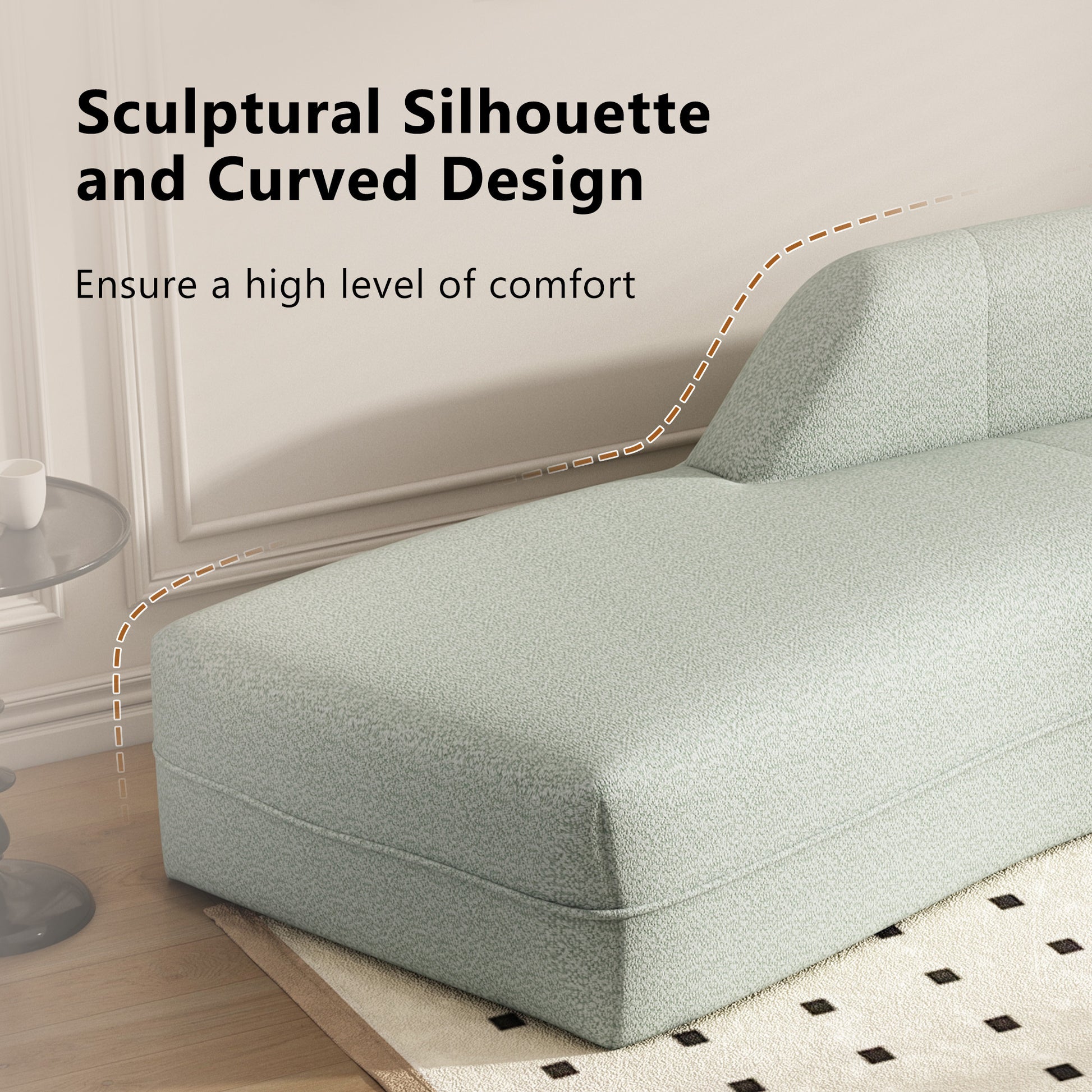 109.4" Curved Chaise Lounge Modern Indoor Sofa Couch For Living Room, Green Old Sku:Wf313109Aaf Green Boucle
