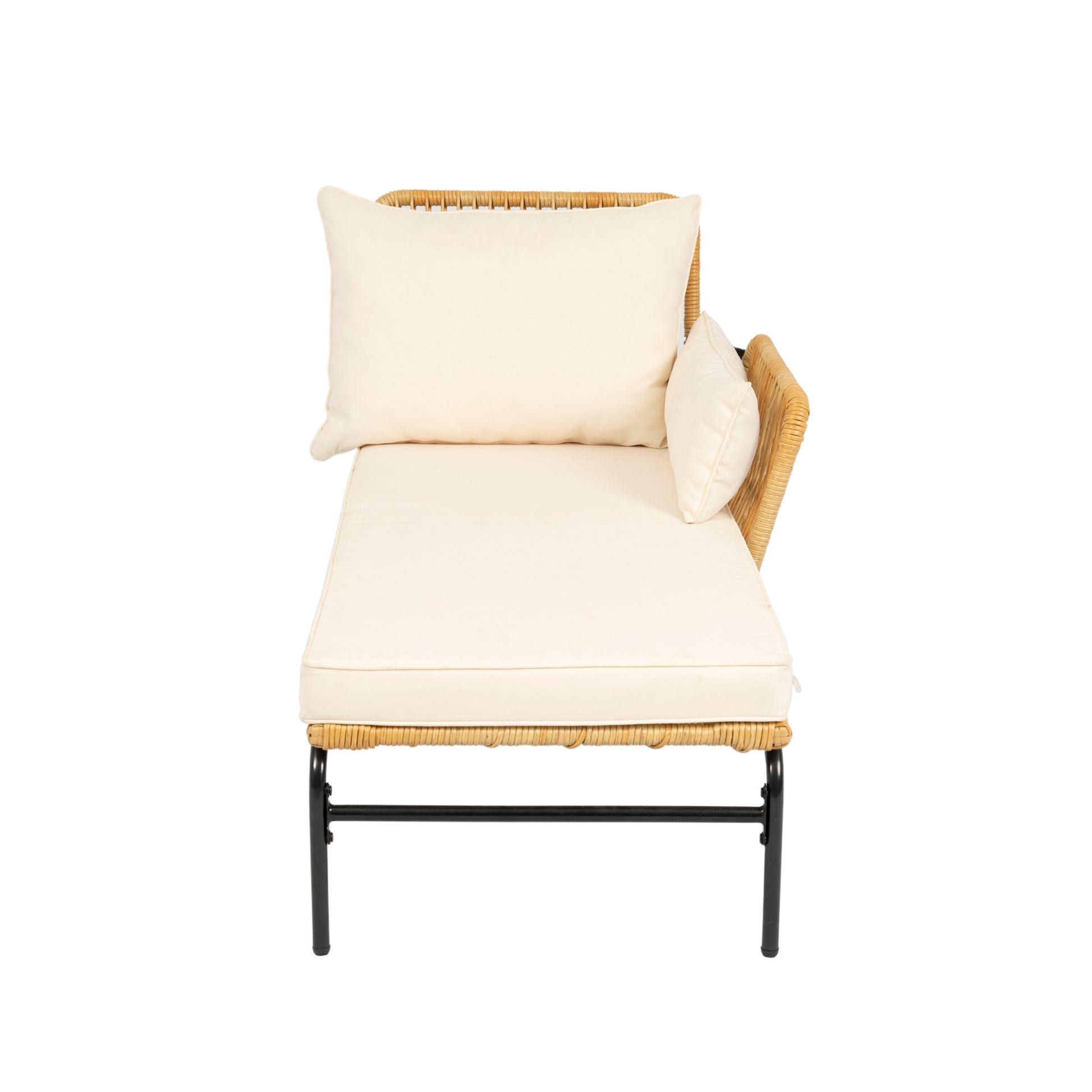 3 Pieces Outdoor Patio Wicker Furniture Sets Table And Chairs With 3.15 Inches Thick Cushion Outdoor Sofa Set Natural Yellow Wicker Creme Cushion Yes Complete Patio Set Light Yellow Rust Resistant Frame Mildew Resistant Cushion Garden & Outdoor Modern