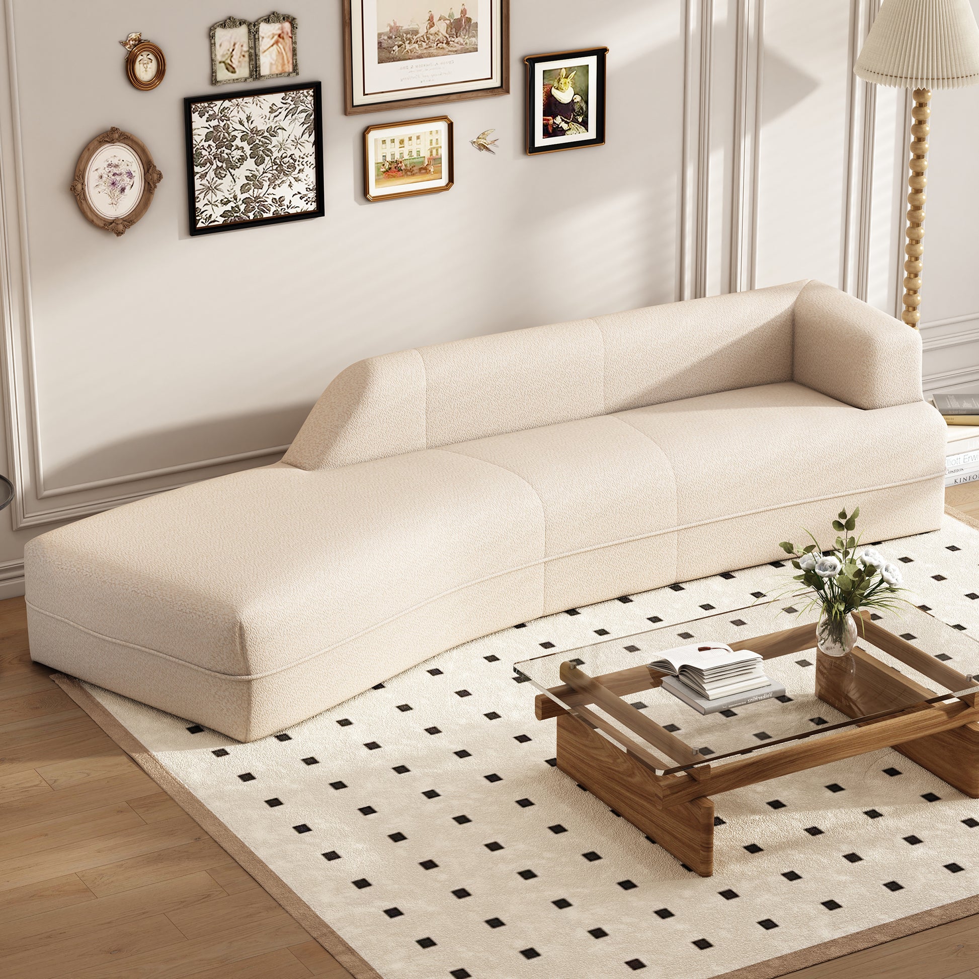 109.4" Curved Chaise Lounge Modern Indoor Sofa Couch For Living Room, Beige Old Sku:Wf313109Aaa Beige Boucle 2 Seat