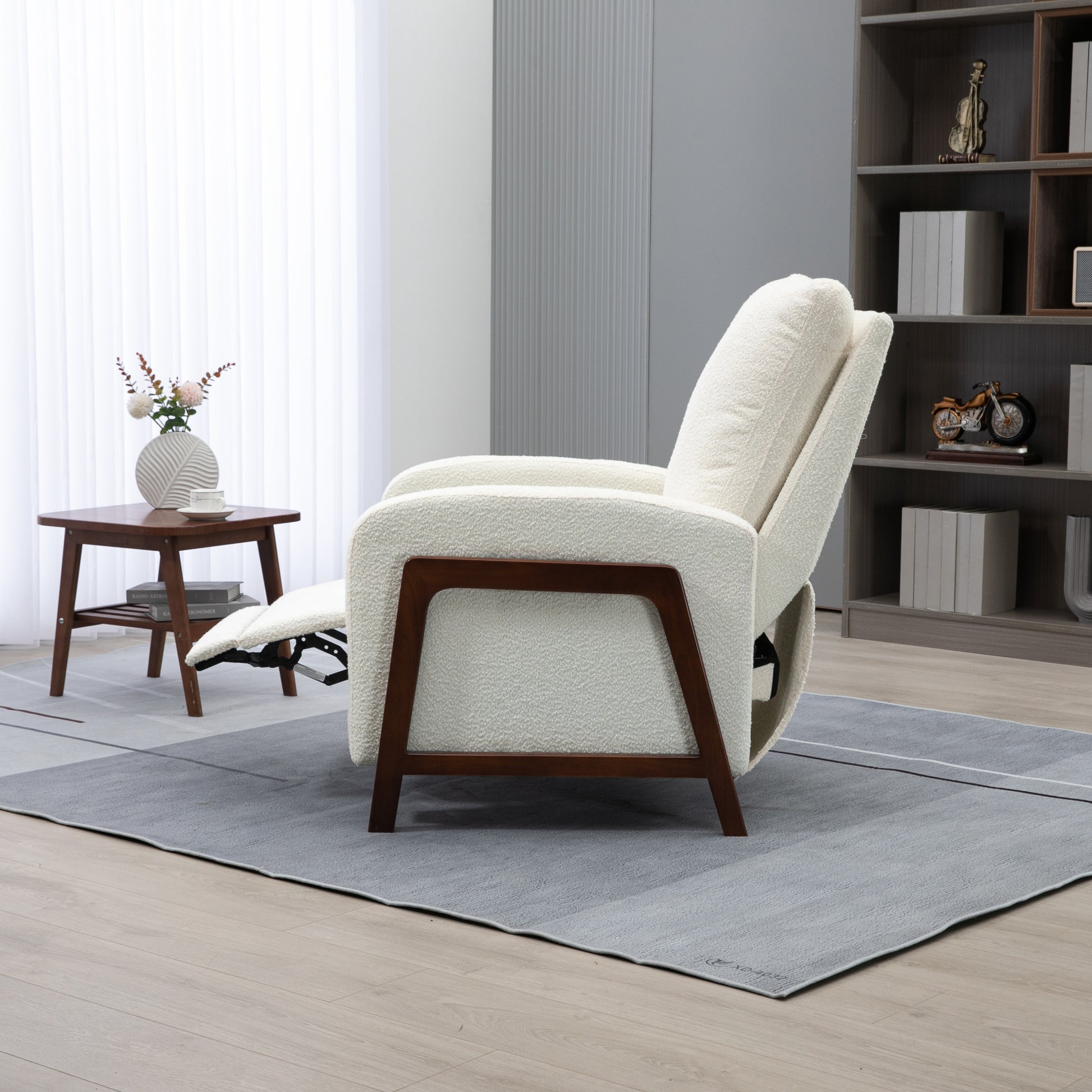 Coolmore Recliner Chair Adjustable Home Theater Single Fabric Recliner Sofa Furniture With Thick Seat Cushion And Backrest Modern Living Room Recliners Beige Boucle