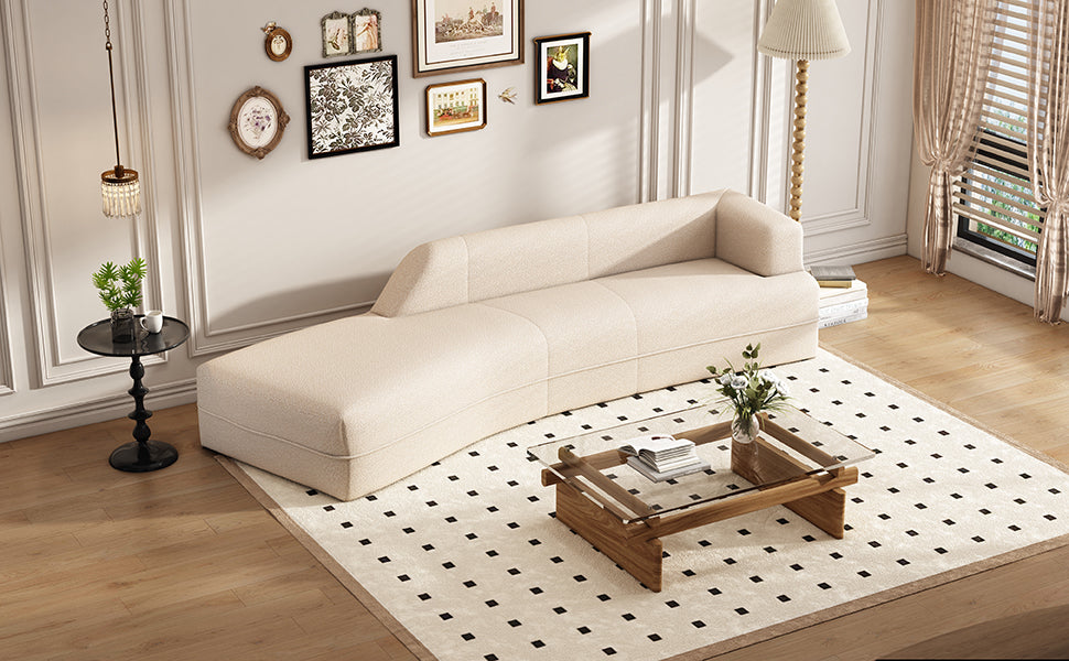 109.4" Curved Chaise Lounge Modern Indoor Sofa Couch For Living Room, Beige Old Sku:Wf313109Aaa Beige Boucle 2 Seat