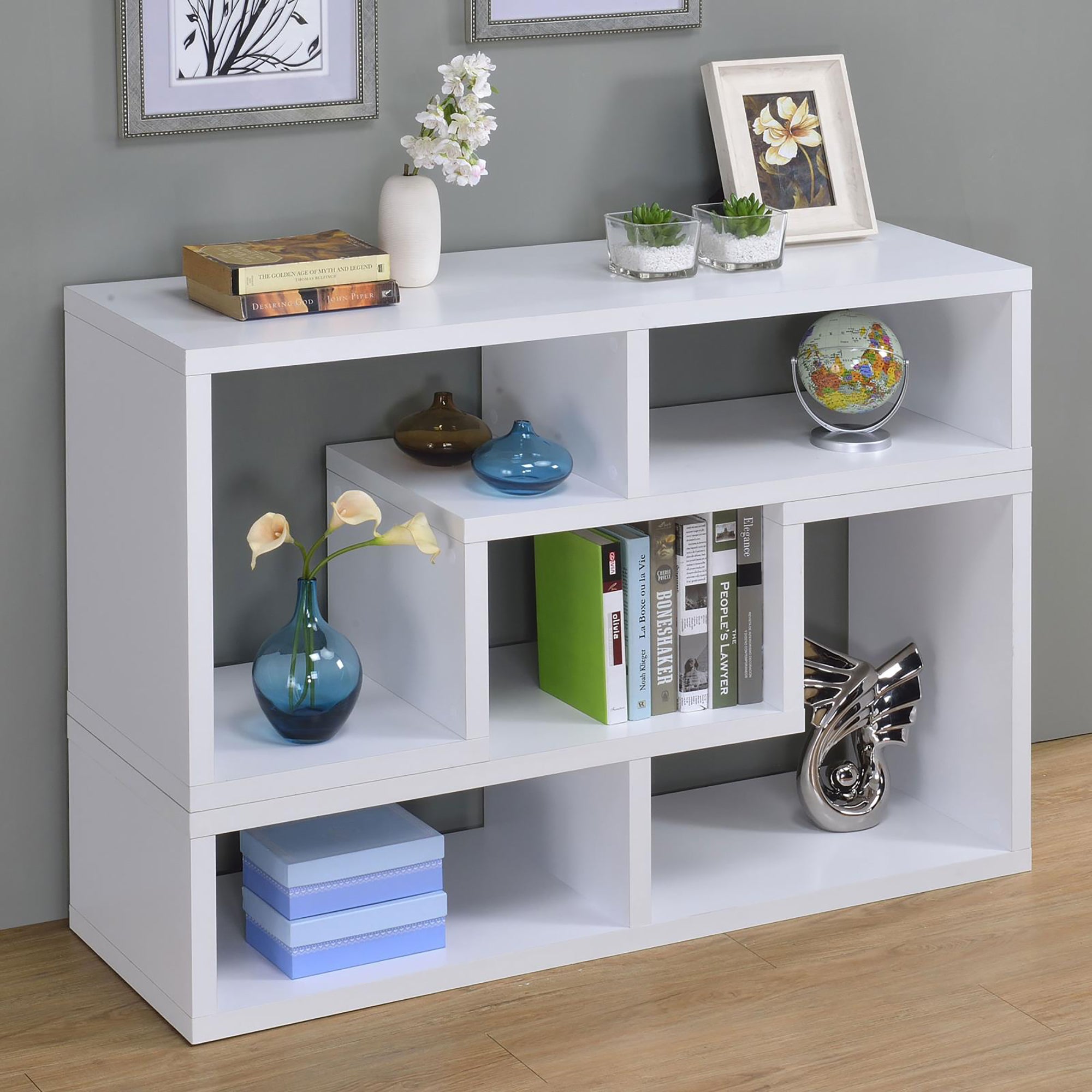 White Convertable Bookcase 5 White White Standard Office Open Back Wood Transitional Wood