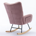 Rocking Chair With Pocket, Soft Teddy Fabric Rocking Chair For Nursery, Comfy Wingback Glider Rocker With Safe Solid Wood Base For Living Room Bedroom Balcony Pink Pink Casual Foam Teddy