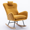 35.5 Inch Rocking Chair With Pocket, Soft Teddy Fabric Rocking Chair For Nursery, Comfy Wingback Glider Rocker With Safe Solid Wood Base For Living Room Bedroom Balcony Turmeric Yellow Casual Foam Teddy